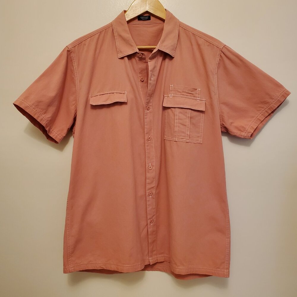 Coofandy Men’s Salmon Pink Short Sleeve Casual Button-Down Shirt - L - Picture 3 of 9